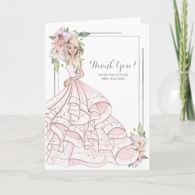 Blonde Bride Bridal Shower Future Mrs Thank You Card (Front)