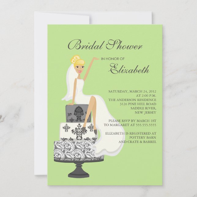 Blonde  Bride Bridal Shower Invitation Green Grey (Front)