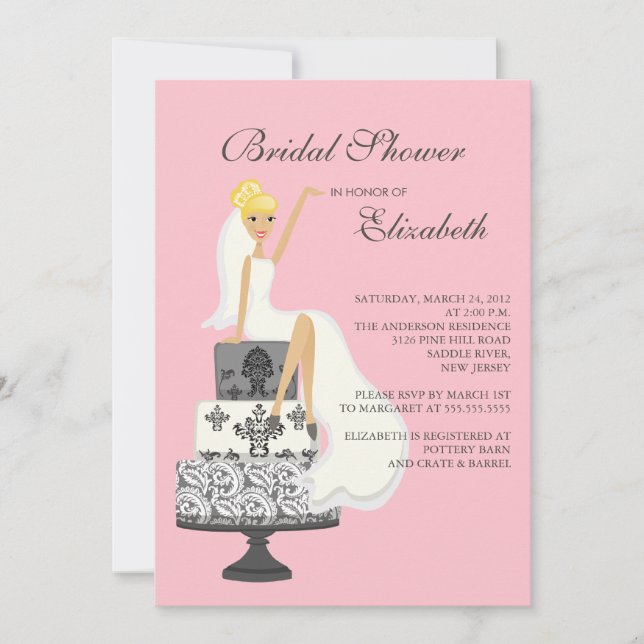 Blonde  Bride Bridal Shower Invitation Pink Grey (Front)