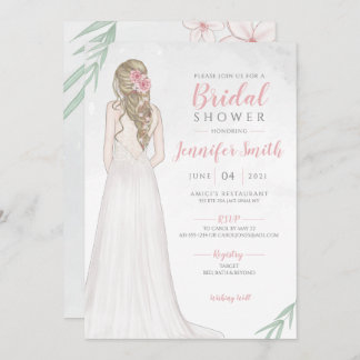 Blonde Bride in Dress Bridal Shower Invitation