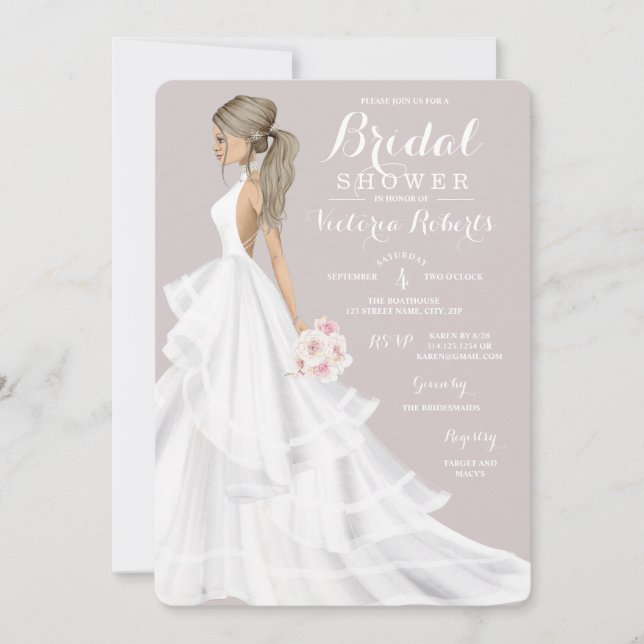 Blonde Bride Lace Gown Bridal Shower Invitation (Front)