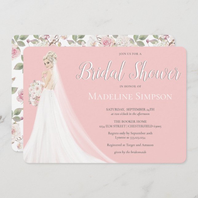Blonde Bride Wedding Gown Bridal Shower Invitation (Front/Back)