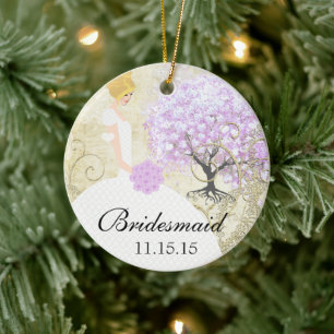 Blonde Bridesmaid Gifts Lavender Heart Leaf Tree Ceramic Ornament