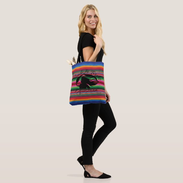 Blonde & Broke - Patterned Tote Bag - Black Logo (On Model)