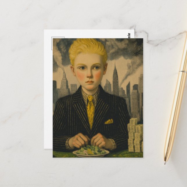 Blonde Business Boy At Desk Postcard (Front/Back In Situ)