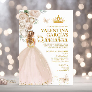 Blonde Champagne Quinceañera 15 Anos Gold Crown Invitation