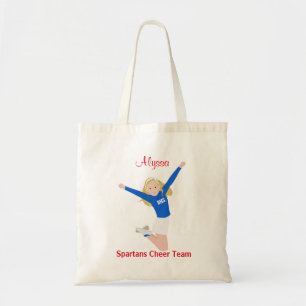 Blonde Cheerleader in Blue and White Tote Bag