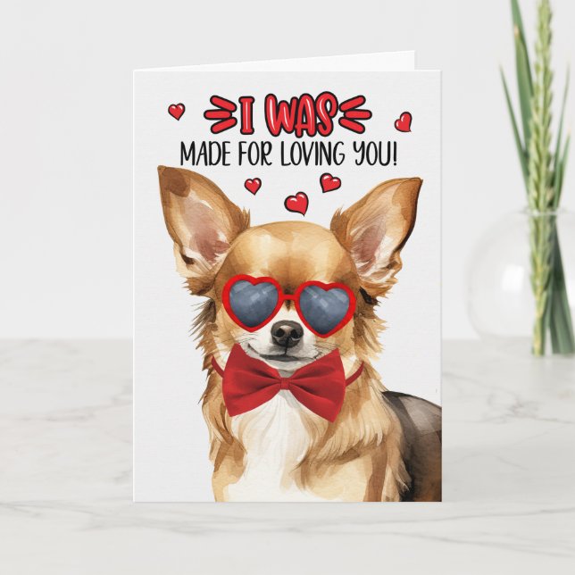 Blonde Chihuahua Made for Loving You Valentine Holiday Card (Front)