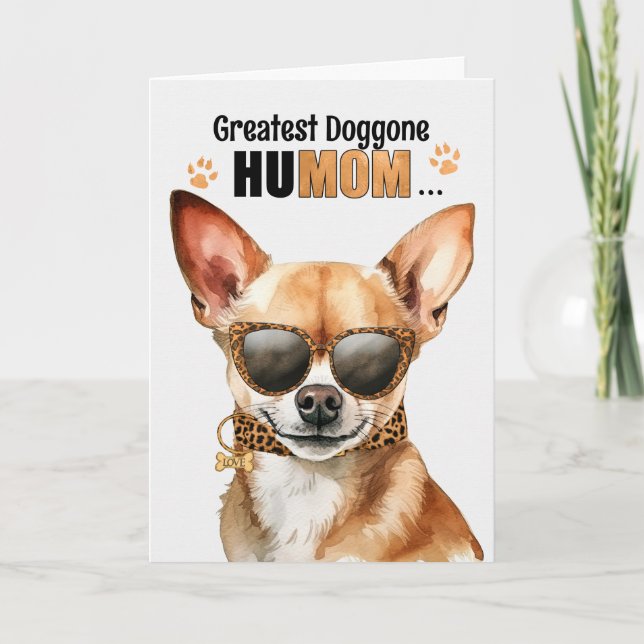 Blonde Chihuhua Dog Greatest HuMOM Mother's Day Holiday Card (Front)