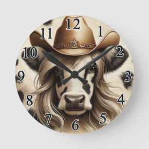 Blonde Country Cow Girl Funny Round Clock