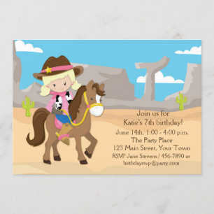 Blonde Cowgirl on Horse, Birthday Invitation