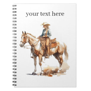 blonde cowgirl riding a horse, customisable notebook