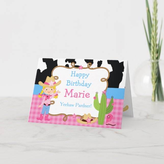 Blonde Cowgirl Western Birthday Party Card (Front)