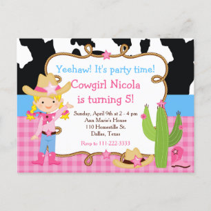 Blonde Cowgirl Western Birthday Party Postcard