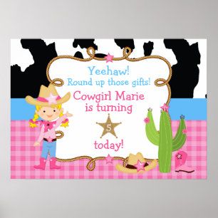 Blonde Cowgirl Western Birthday Poster