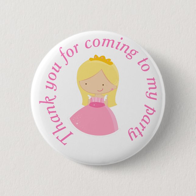 Blonde Cute Princess and Dragon Birthday Party 6 Cm Round Badge (Front)