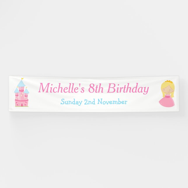 Blonde Cute Princess and Dragon Birthday Party Banner (Horizontal)