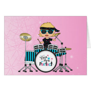 Blonde Drummer Girl with Stars on Pink