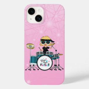 Blonde Drummer Girl with Stars on Pink Case-Mate iPhone 14 Case