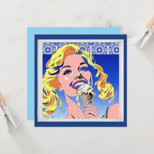 Blonde Eating Ice Cream Colourful 60s Pop Art Styl