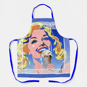 Blonde Eating Ice Cream Colourful 60s Pop Art Styl Apron