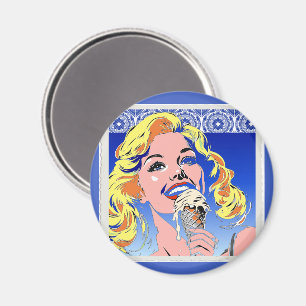 Blonde Eating Ice Cream Colourful 60s Pop Art Styl Magnet