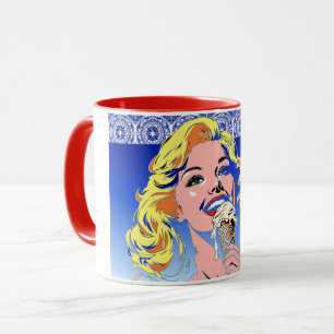 Blonde Eating Ice Cream Colourful 60s Pop Art Styl Mug