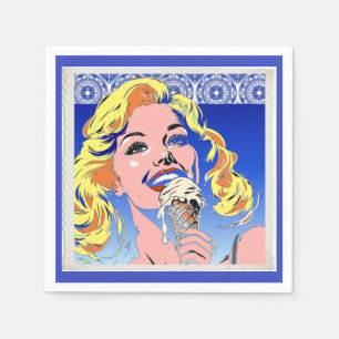 Blonde Eating Ice Cream Colourful 60s Pop Art Styl Napkin