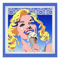 Blonde Eating Ice Cream Colourful 60s Pop Art Styl