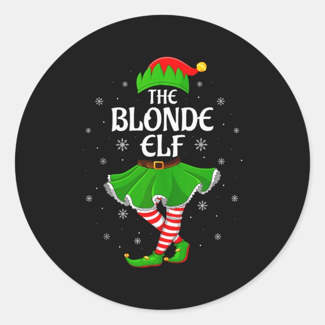 Blonde Elf Christmas Family Girls Women Elf Squad  Classic Round Sticker (Front)
