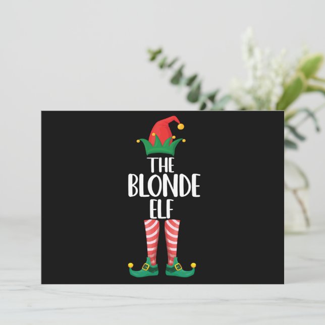 Blonde Elf Matching Family Christmas Party Elf Invitation (Standing Front)