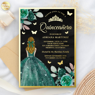 Blonde Emerald Dress Butterfly Quinceanera Gold