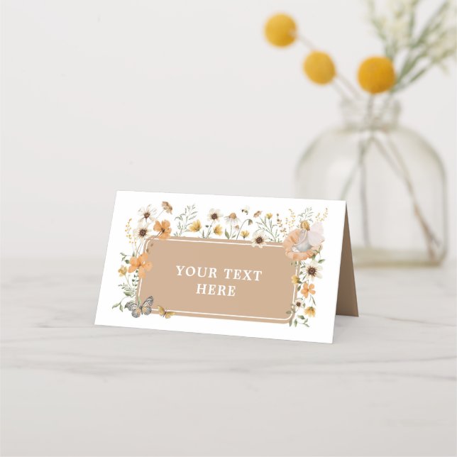 Blonde Fairy Fall Wildflower Birthday Food Label Place Card (Front)