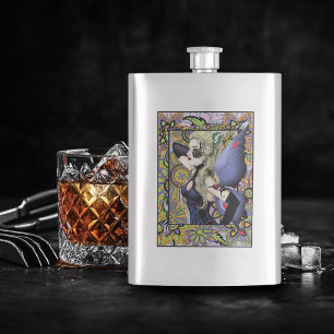 Blonde Fairy Floral Purple Hip Flask