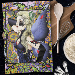 Blonde Fairy Floral Purple Tea Towel