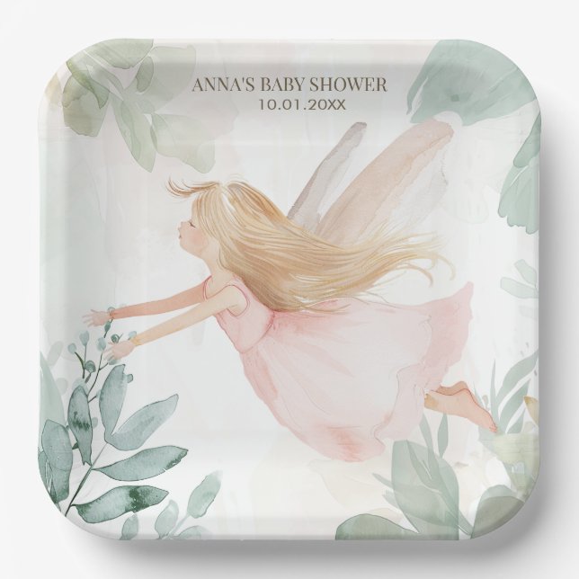 Blonde Fairy Girl Baby Shower Paper Plate (Front)