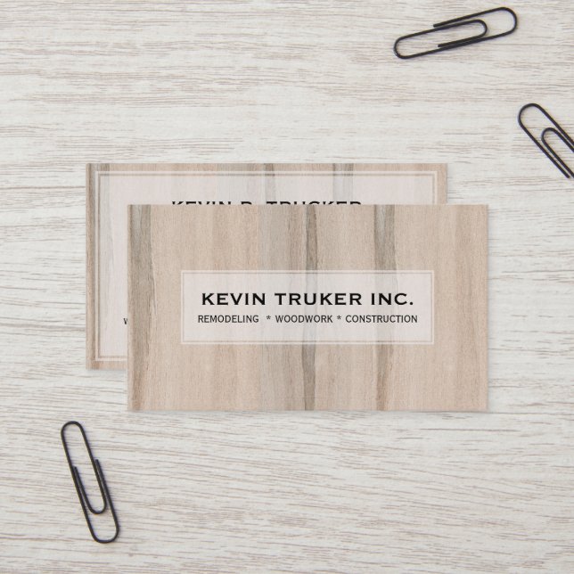 Blonde faux Wood Texture Remodeling Business Card (Front/Back In Situ)