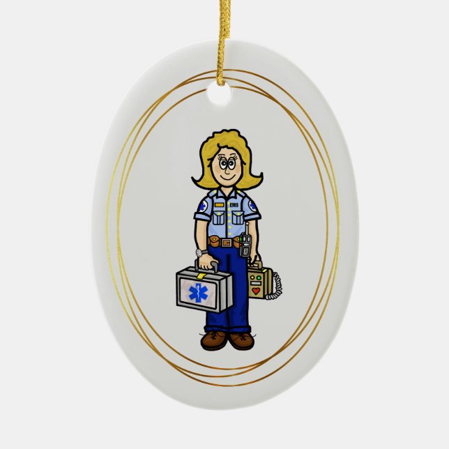 Blonde Female EMS Paramedic Ornament (Front)