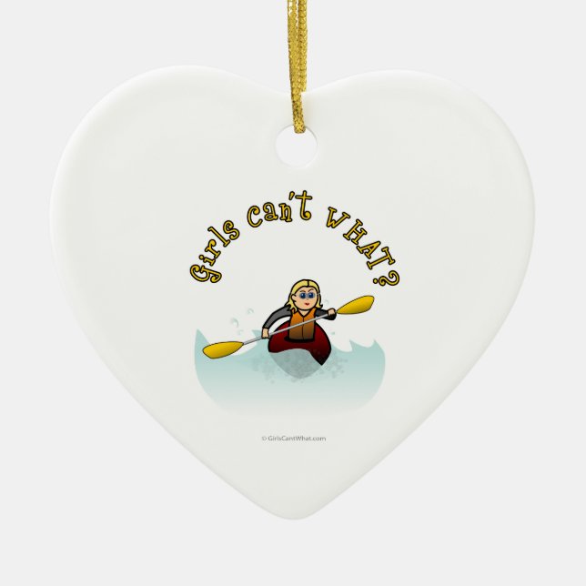 Blonde Female Kayaker Ceramic Tree Decoration (Front)