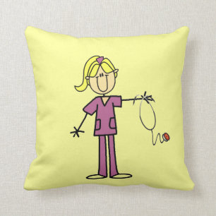 Blonde Female Stick Figure Nurse Cushion