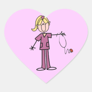 Blonde Female Stick Figure Nurse Heart Sticker