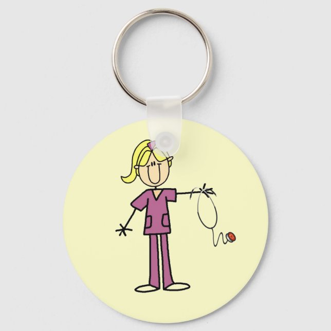 Blonde Female Stick Figure Nurse Key Ring (Front)