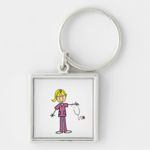 Blonde Female Stick Figure Nurse Key Ring