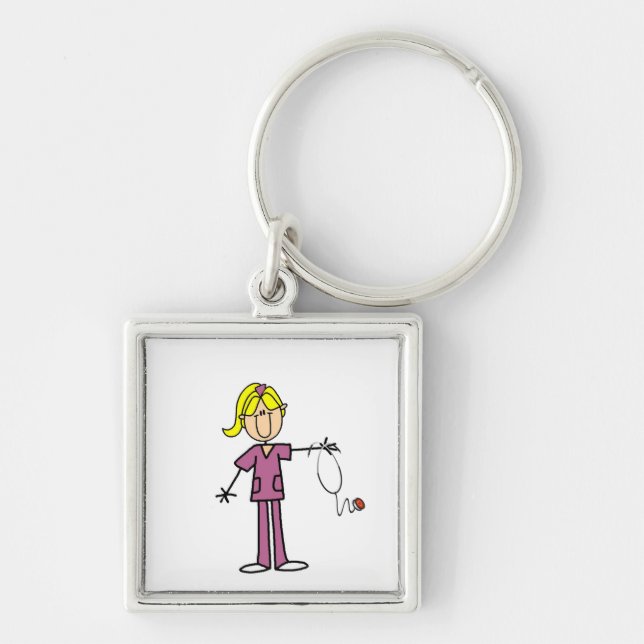 Blonde Female Stick Figure Nurse Key Ring (Front)