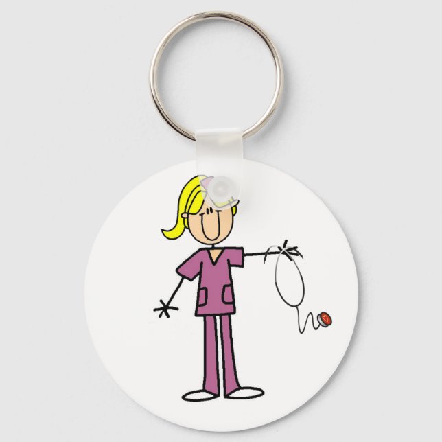 Blonde Female Stick Figure Nurse Key Ring (Front)