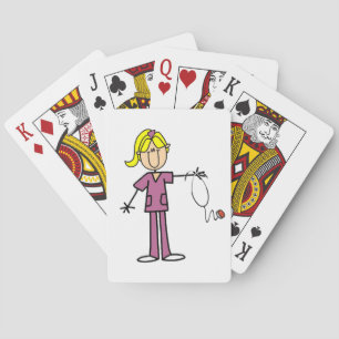 Blonde Female Stick Figure Nurse Playing Cards