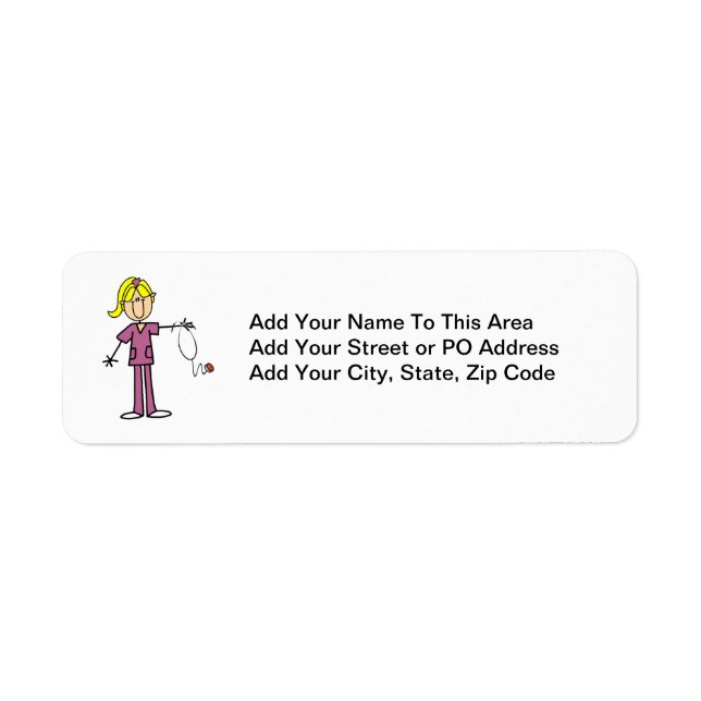 Blonde Female Stick Figure Nurse Return Address Label (Front)