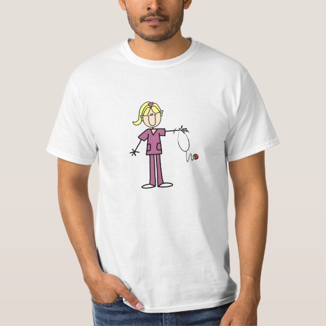 Blonde Female Stick Figure Nurse T-shirts (Front)