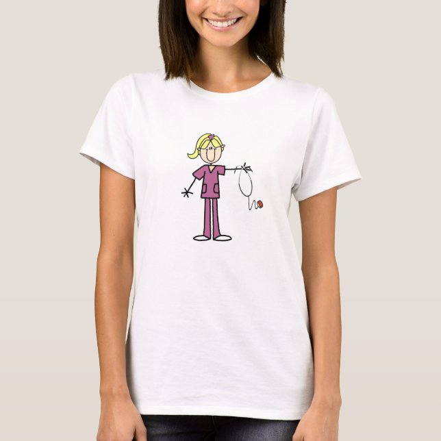 Blonde Female Stick Figure Nurse T-shirts (Front)