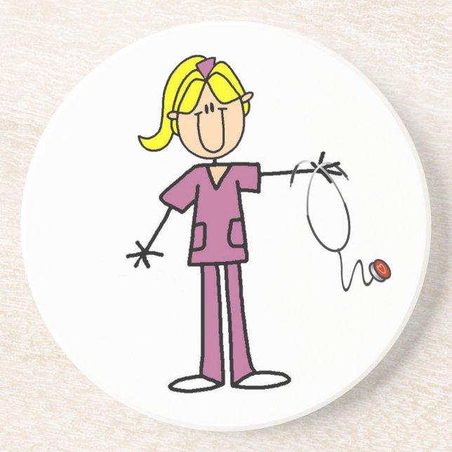Blonde Female Stick Figure Nurse T-shirts Coaster (Front)